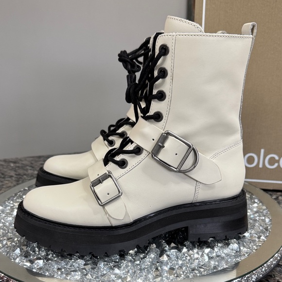 Dolce Vita Robson off White Leather Lace-Up black Lug Boots NEW 6 - Picture 5 of 14